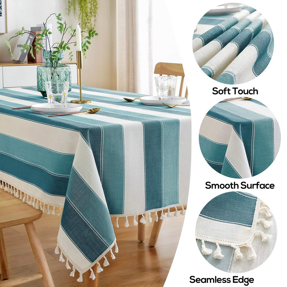 Striped Tassel Tablecloth Stitching Rectangle Table Cloth Table Cover for Kit...