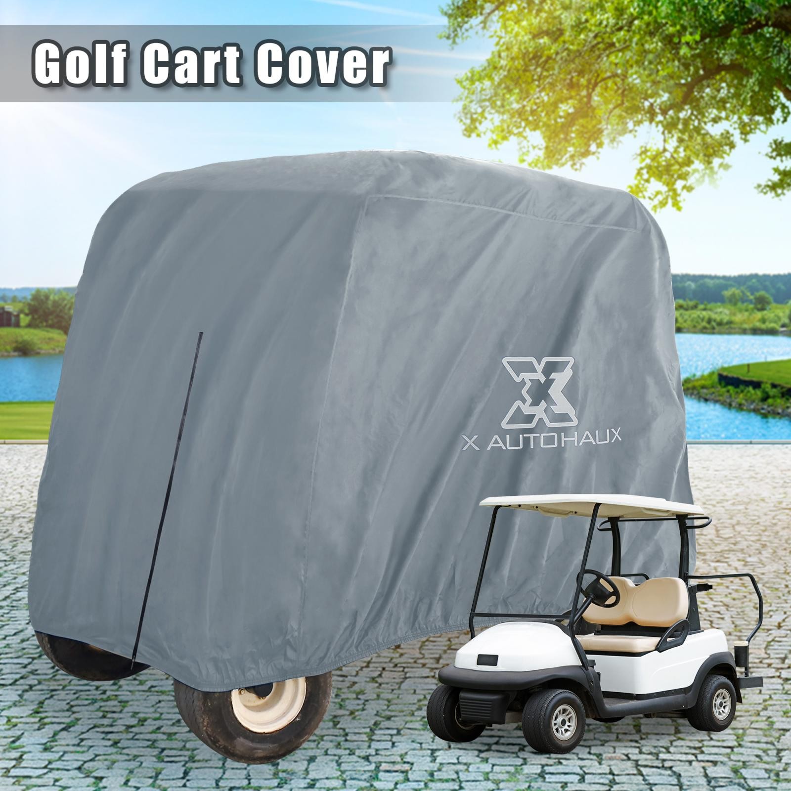 2 Passenger Golf Cart Covers 400D Sunproof Golf Cart Protective Cover Gray