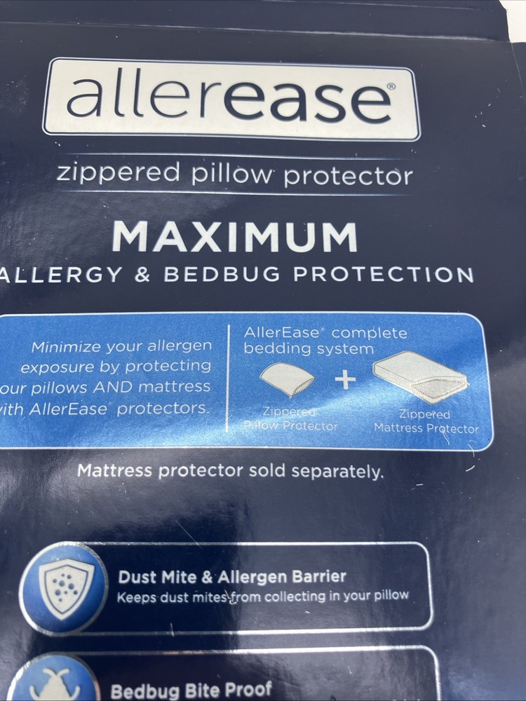 NEW AllerEase Pillow Protector Cover White Zipper Standard /Queen FREE SHIPPING