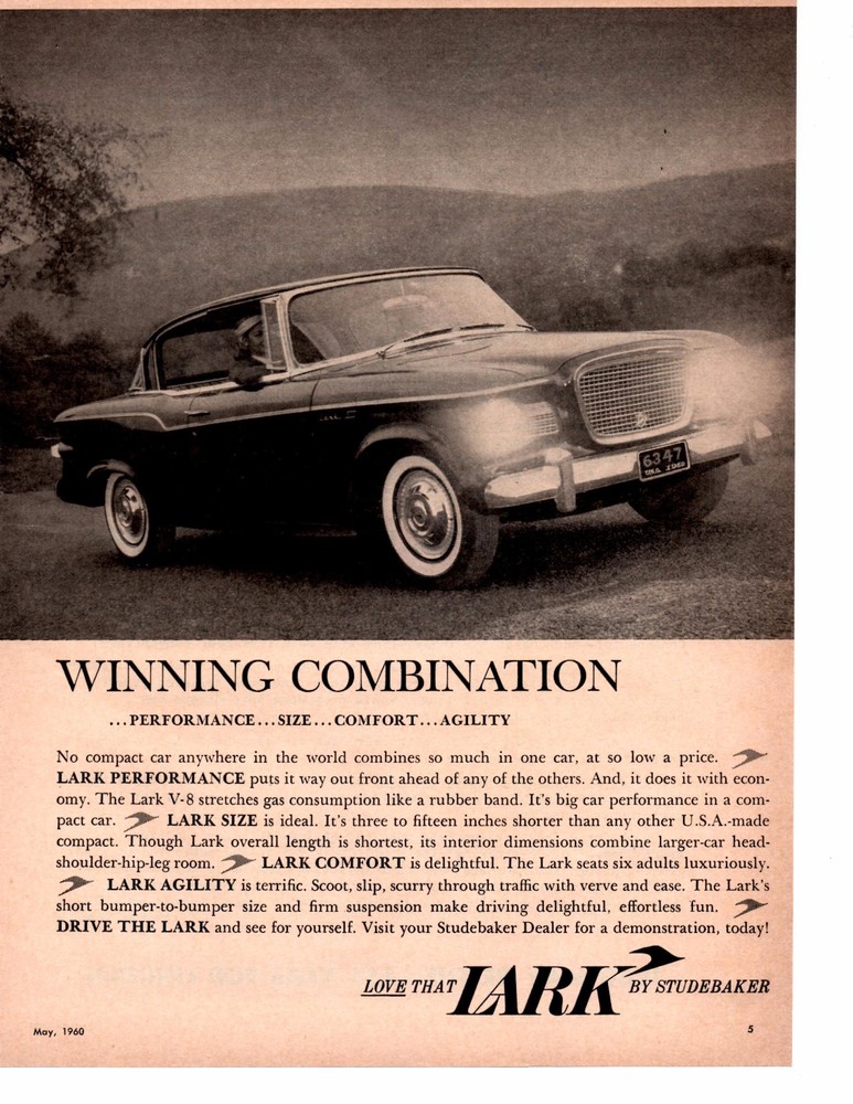 1960 STUDEBAKER LARK  ~  NICE ORIGINAL PRINT AD