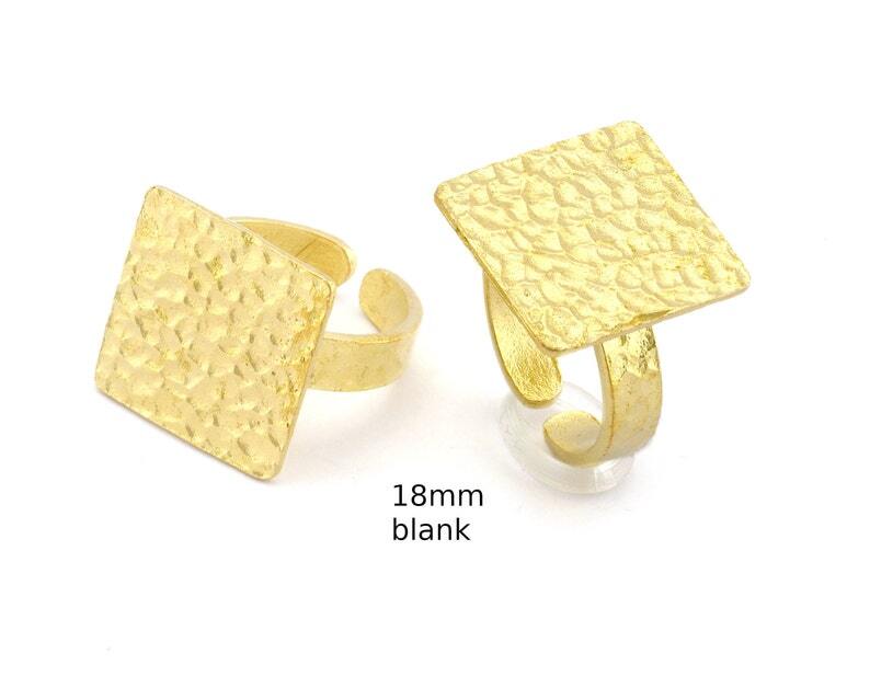 Square Hammered Adjustable Ring Blank - Raw Brass (18mm Blank ) 4950