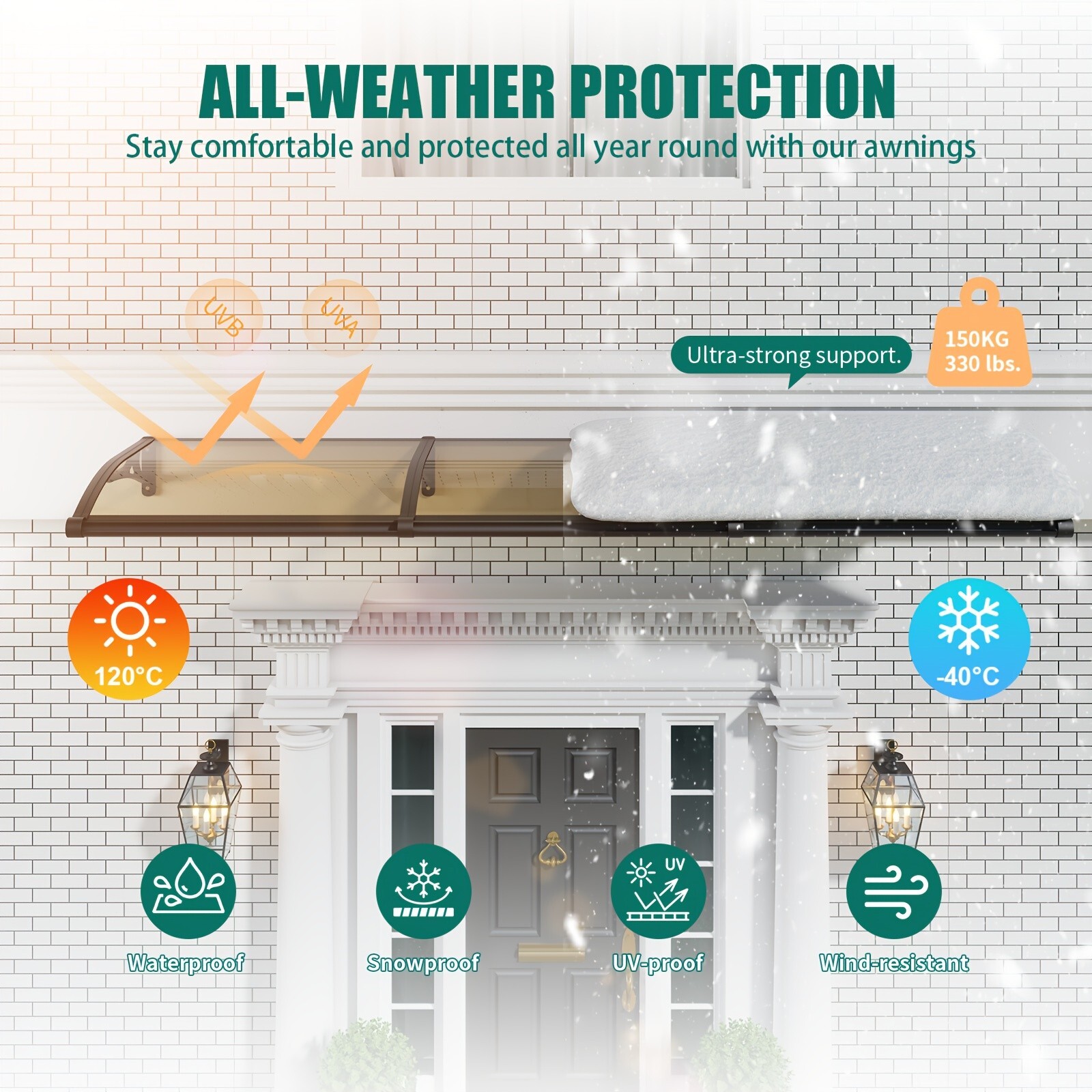 Aluminum Alloy Window Awning Door Canopy for Porch UV Rain Snow Cover Outdoor