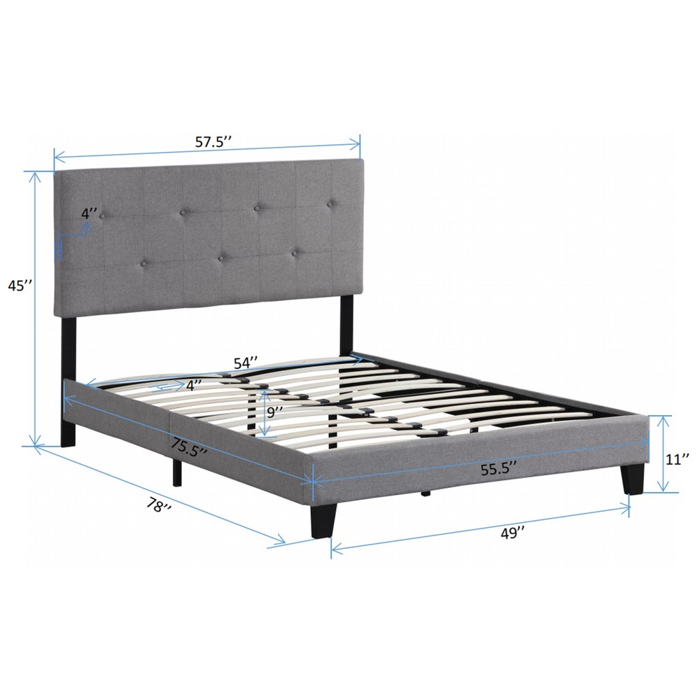 Full Size Upholstered Platform Bed Frame with Modern Button Tufted Linen