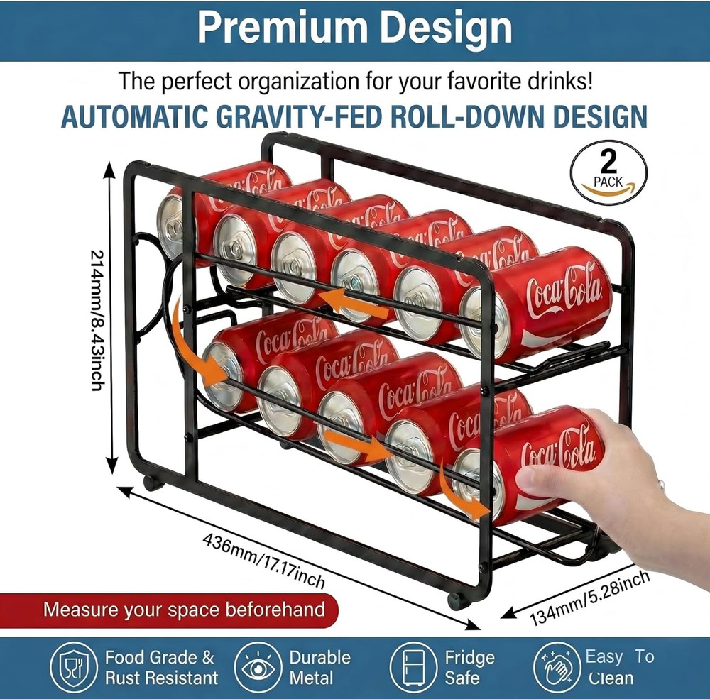 2 Pack Stackable Beverage Soda Can Dispenser Cabinet, Pantry (Black)