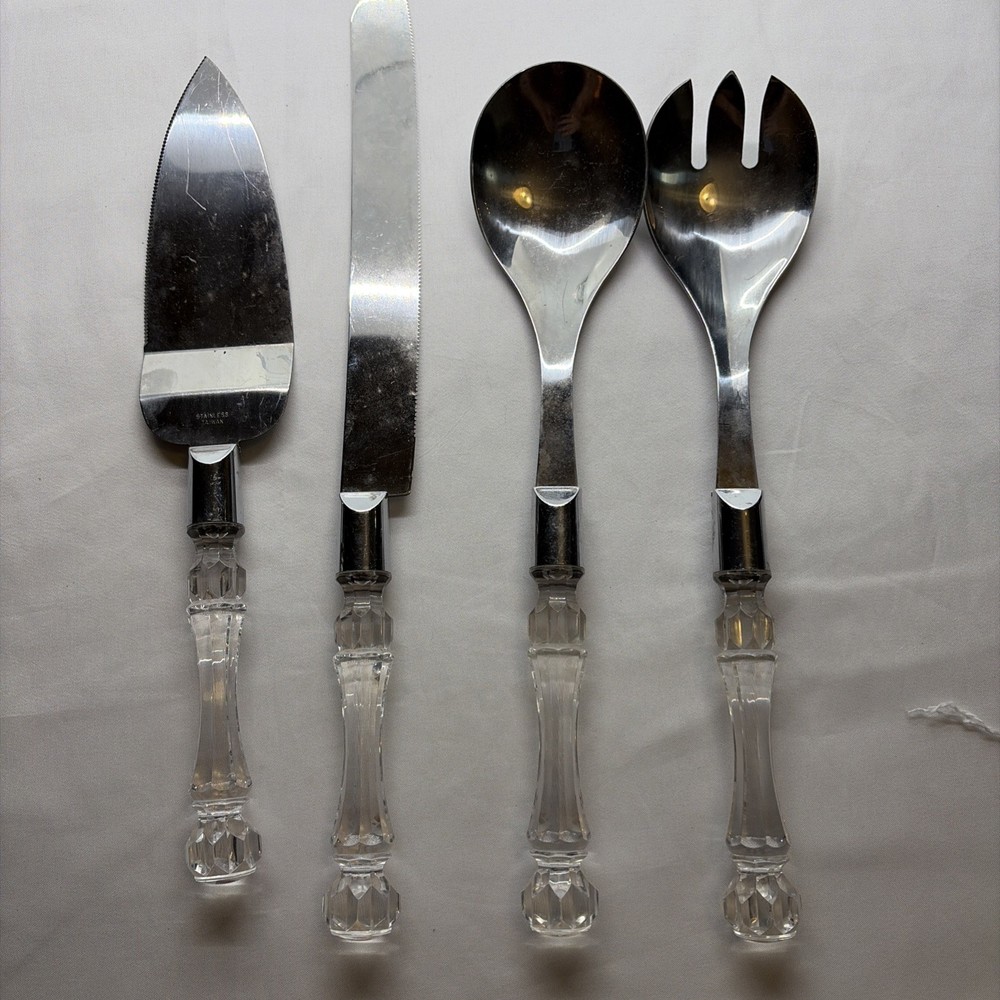 Clear Acrylic Handle Cake Knife & Server & Salad Spoon & Fork Serving (11)