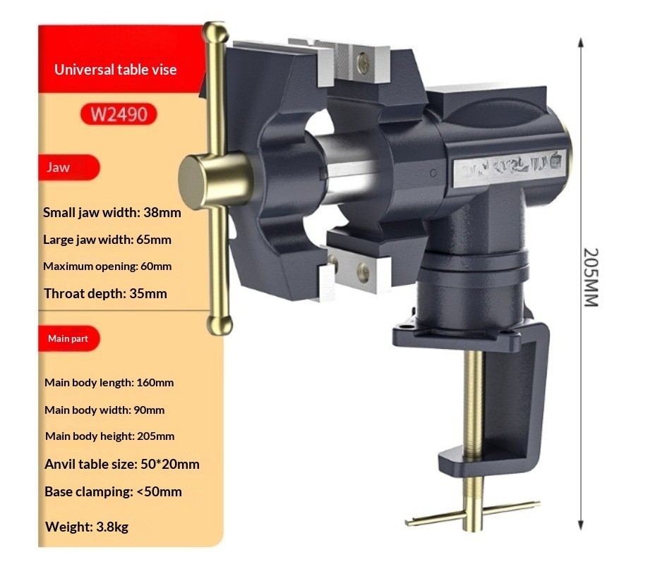 Compact Bench Vise for Home Use with Universal Double-Head Multi-Function