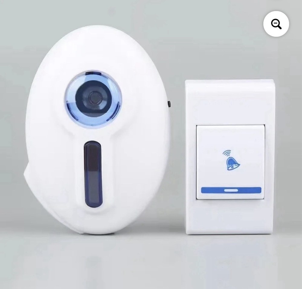 Wireless Plug-In Lighted Doorbell Receiver & Button, Plastic, White/Blue