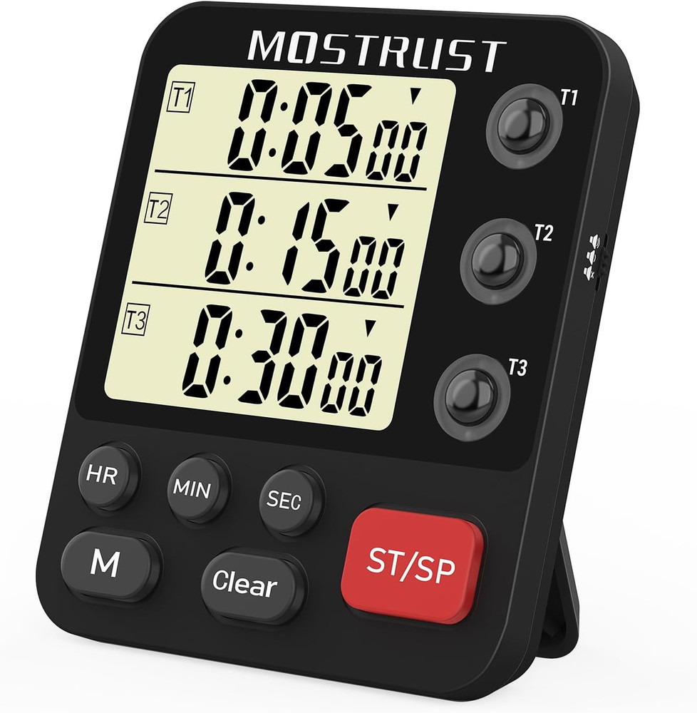 Digital Dual Kitchen Timer 3 Channels Triple Countdown Timer for Cooking Display