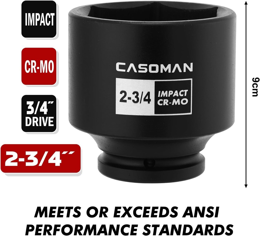 3/4" Drive x 2-3/4" Shallow Impact Socket, 6-Point, SAE, CR-MO