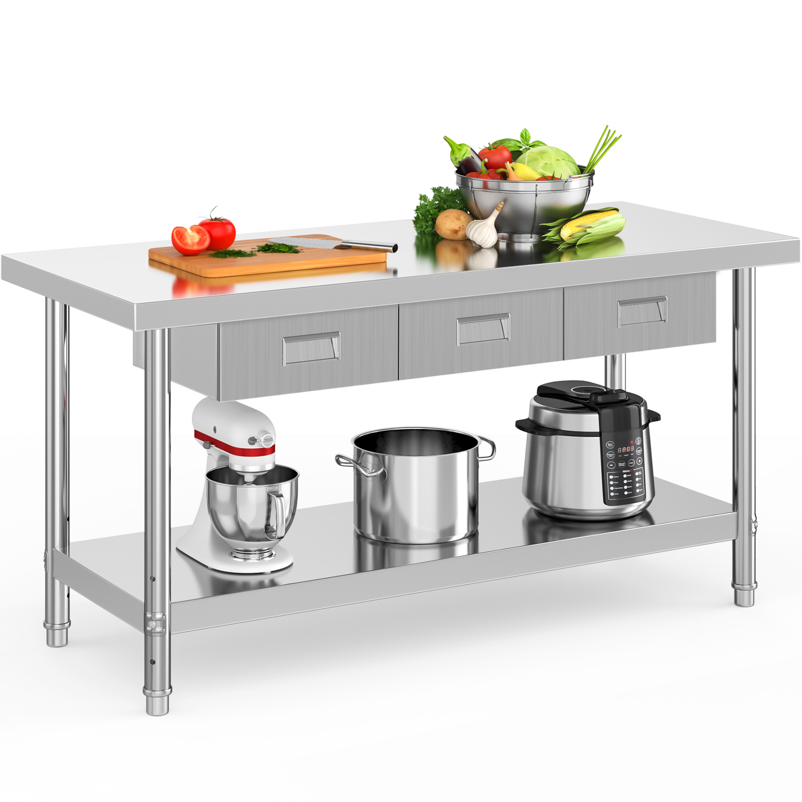 60" X 24" Stainless Steel Table Work Table Metal Table Prep Table with 3 Drawers