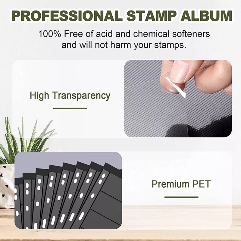 10PCS Black Stamp Stock Pages 7 Rows Double Side Archival Sheet US