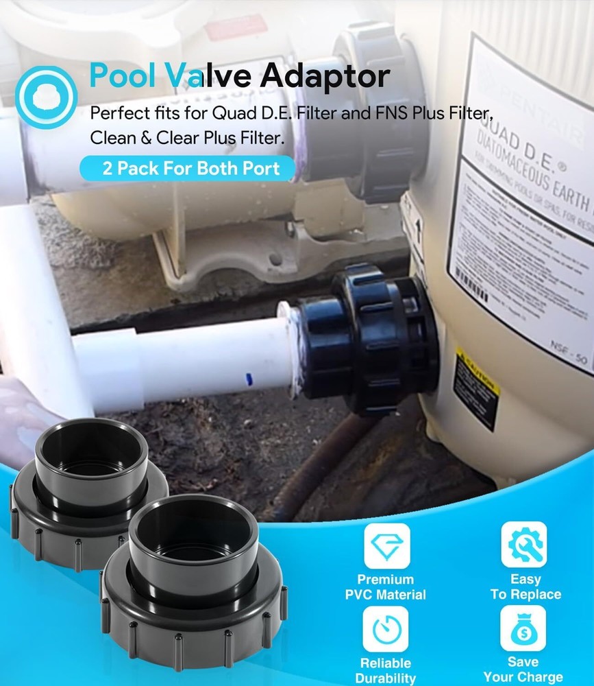 2Pack Black Pool Valve Adaptor Replacement Kit 270100 For Pentair D.E. Filter