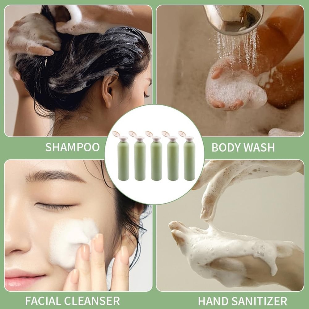 5Pack Refillable Bottle Green Plastic Empty Squeeze Bottles, 260ml Leak Proof...