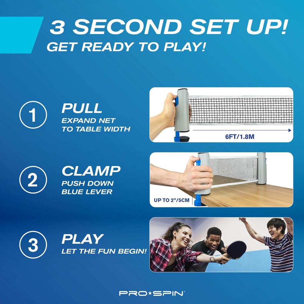 PRO-SPIN Portable Ping Pong Set with 2-Player Set, | Active Red