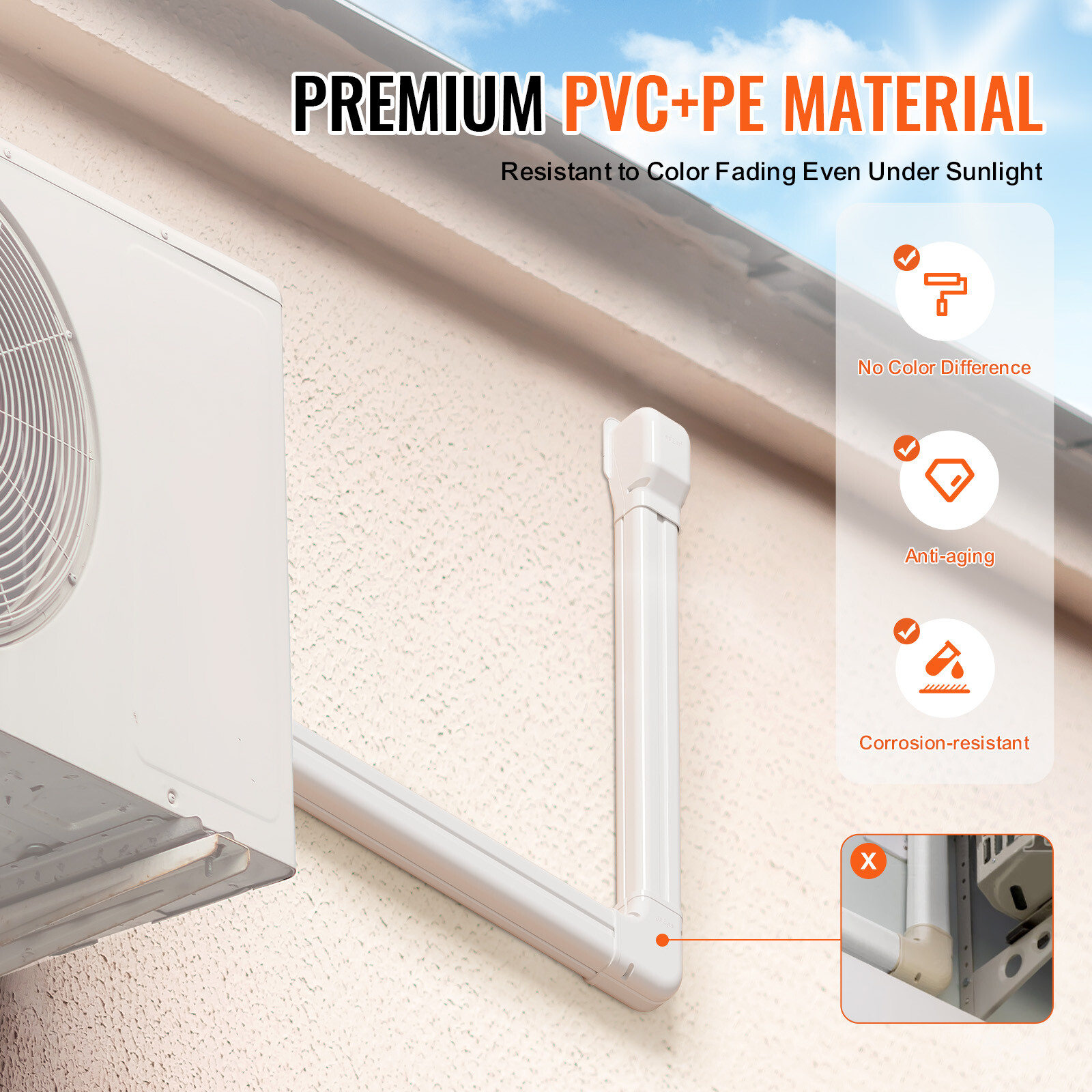 VEVOR 3" W 7.4 Ft Line Set Cover Kit For Mini Split/Central Air Conditioner PVC