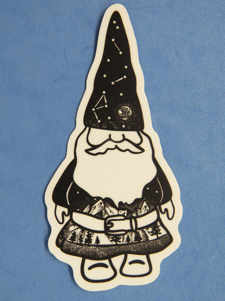 Fun STICKER ~ GNOME with Forest & Mountain Design and Star Constellation Hat