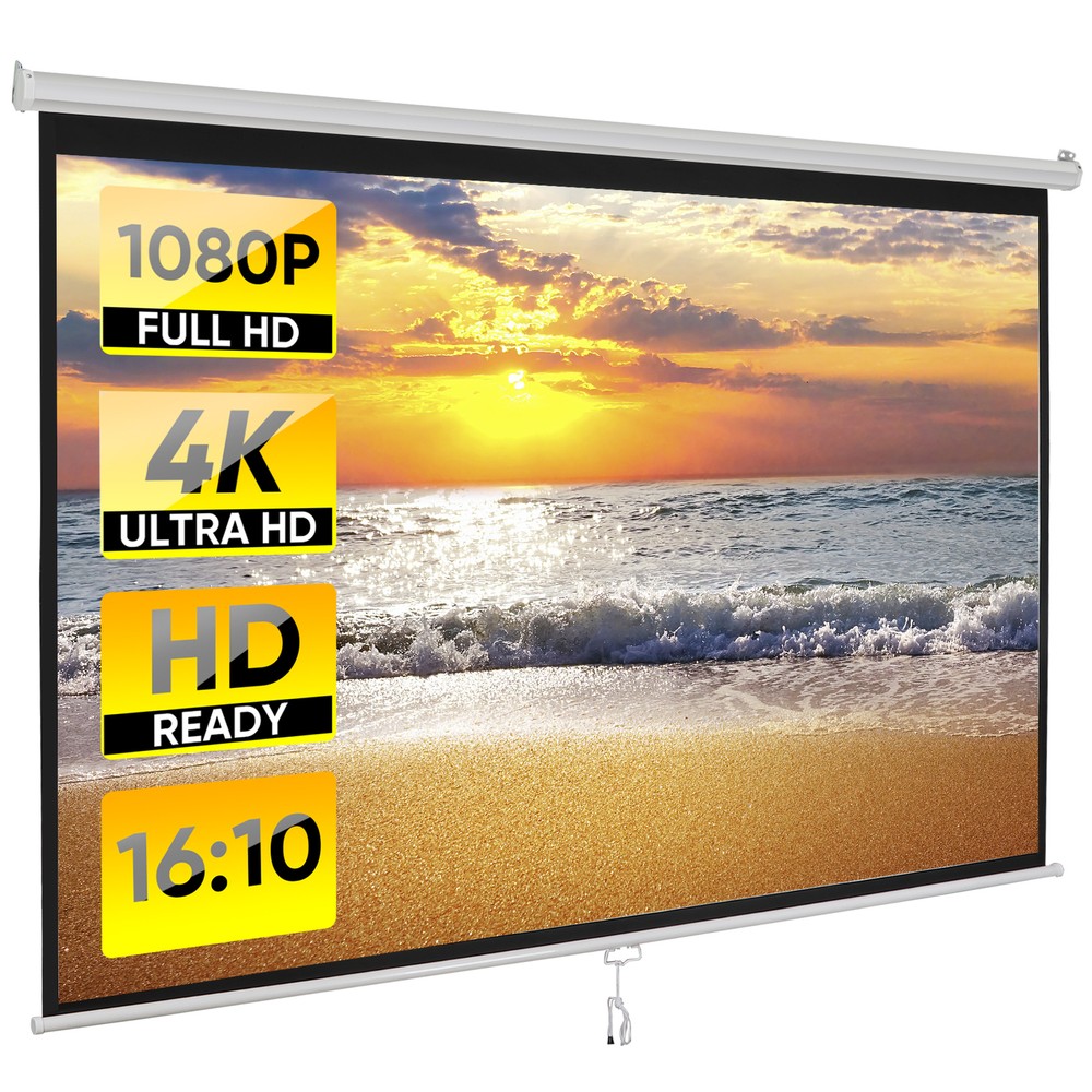 100" Projector Screen Pull Down Manual 16:10 HD Wall Mount Projection Screen