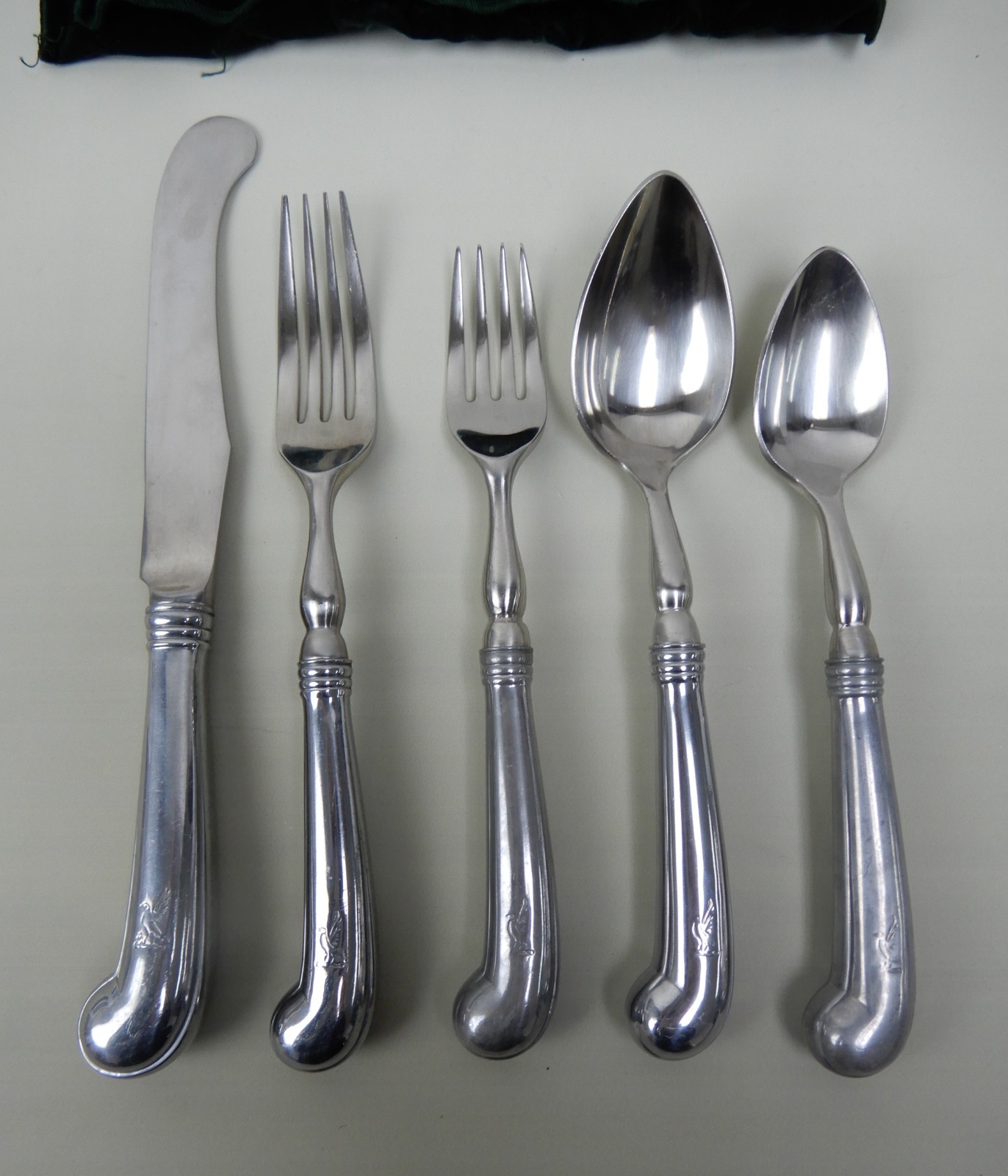 Wilton RWP Armetale Pewter 5 Piece Flatware Pistol Grip Duck/Bird Handle
