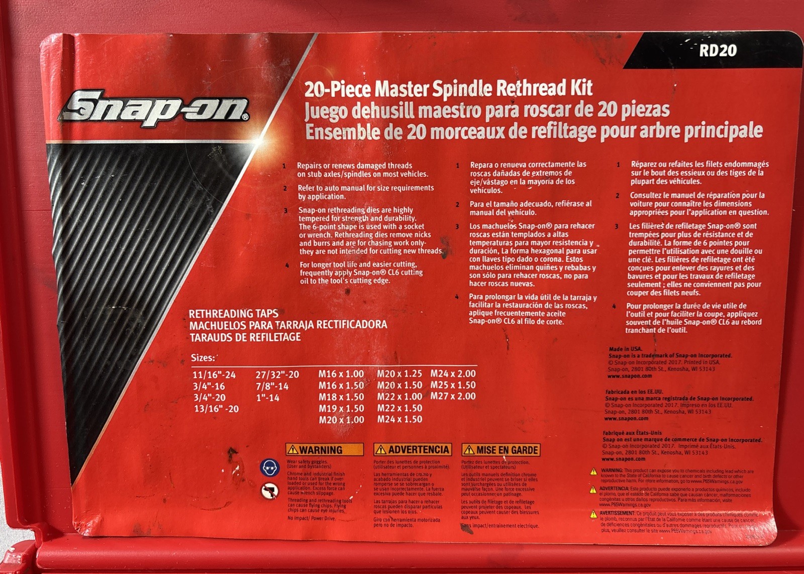 Snap-On Tools USA 20 Piece Master Spindle Rethread Kit | RD20