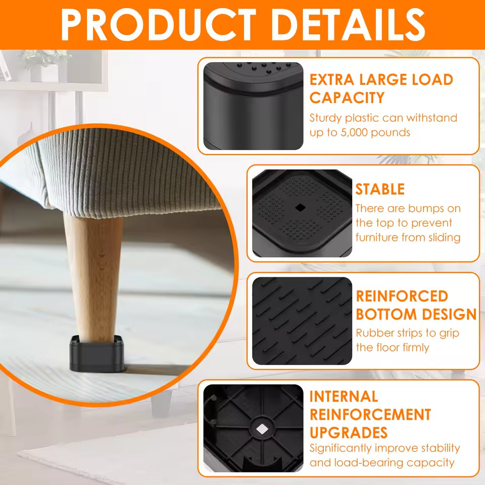 8pcs Furniture Risers Adjustable Bed Risers Stackable Desk Table Couch Lift