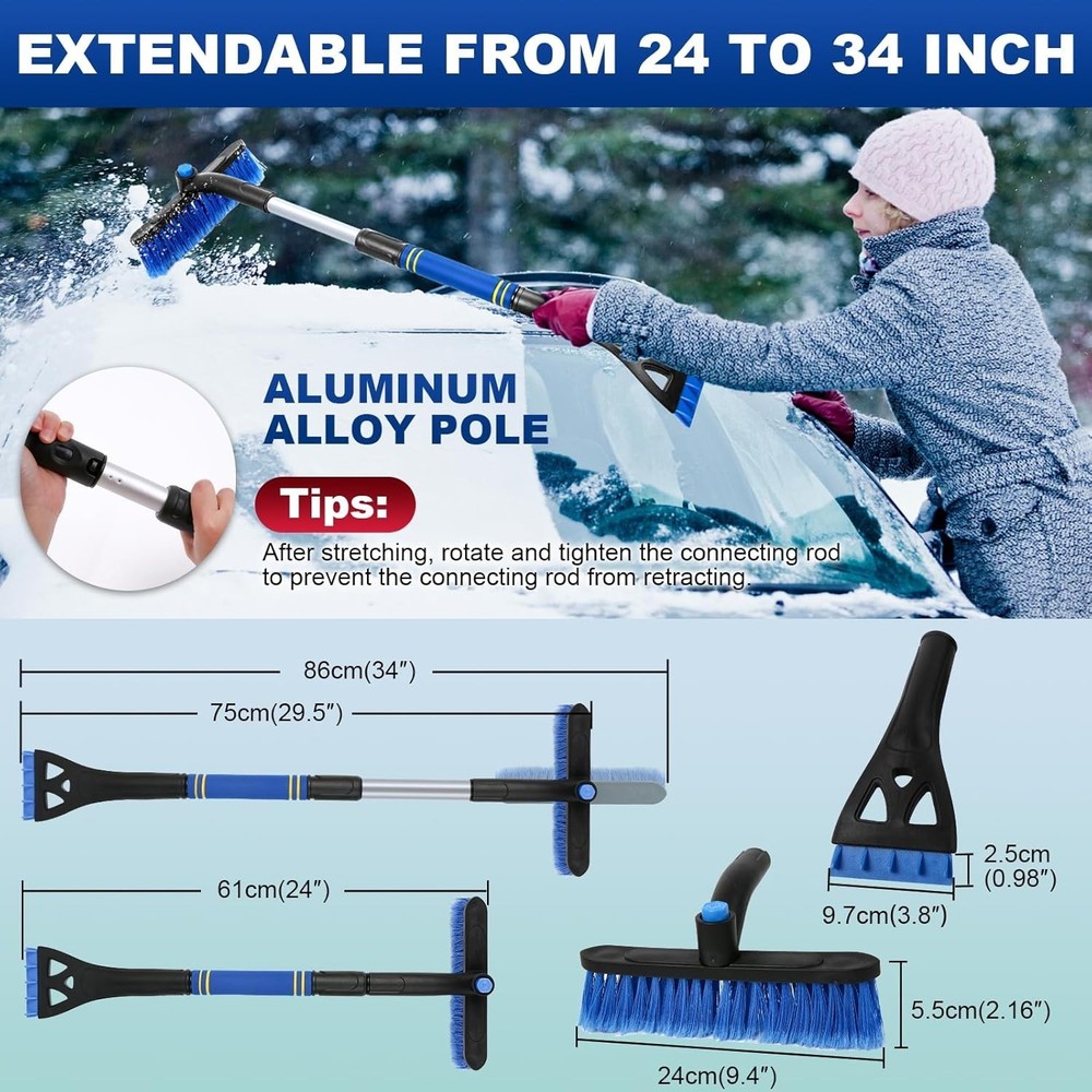 Extendable 2-in-1 Snow Brush & Ice Scraper - Protects Car Paint - 2-Pack