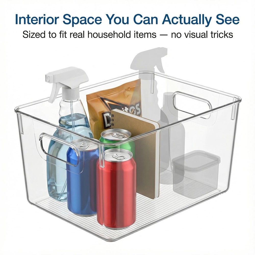 MOONEDGE Open Clear Plastic Storage Bins Stackable Organizer Containers with ...