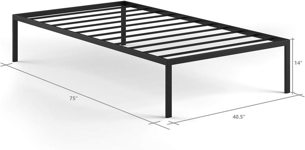 Twin Metal Bed Frame - 14" Platform, No Box Spring Needed, Black