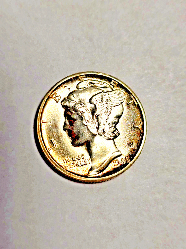 1945 D Mercury Dime, UNC with great luster, FB