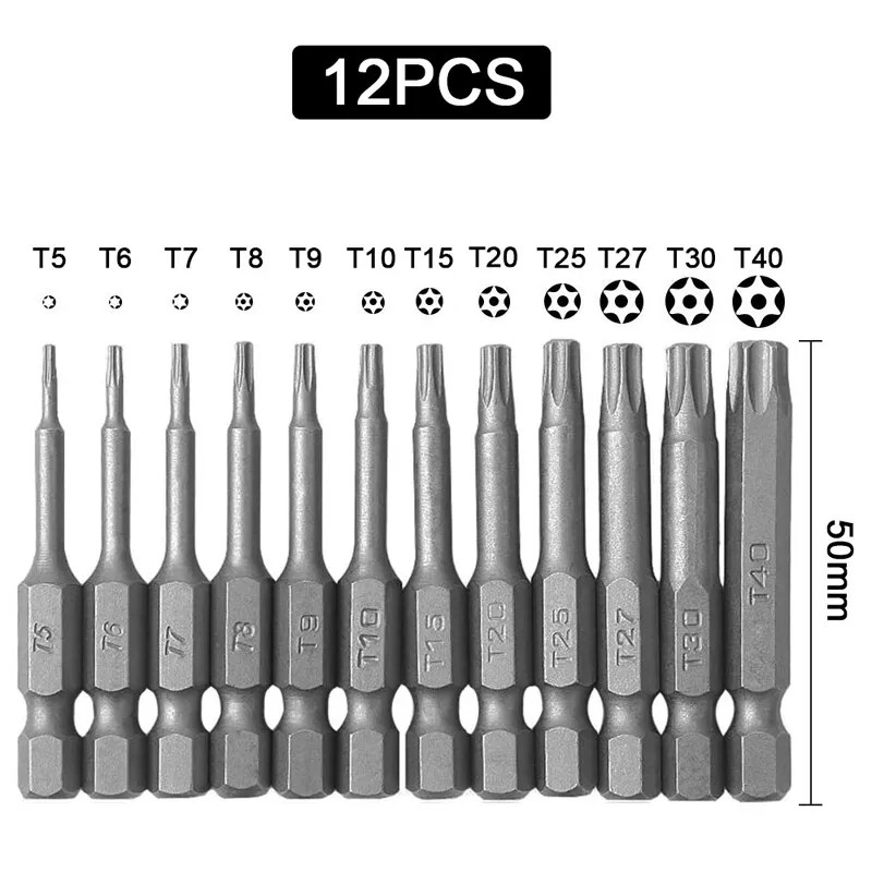 12pc Tamper Proof Star Impact Driver Bit Set Security Screwdriver Bits Hex Shank
