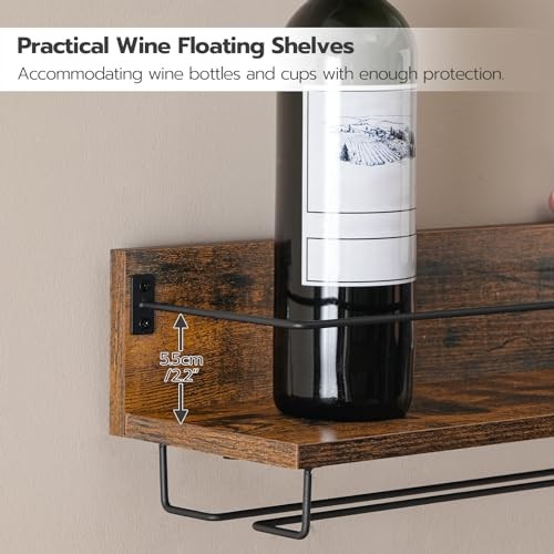 Wall Mounted Wine Rack 2 Pack, Wine Shelf Hanging Rustic Brown + Black