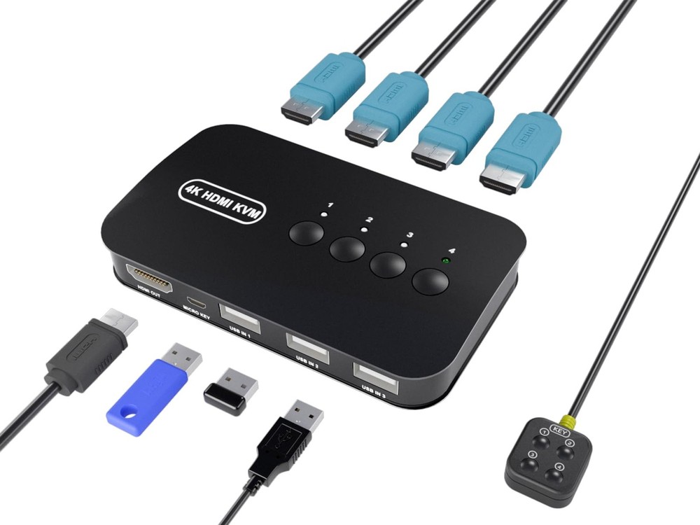 HDMI KVM Switch 4 Port -USB KVM for 4 Computers Share Keyboard Printer,Flash ...