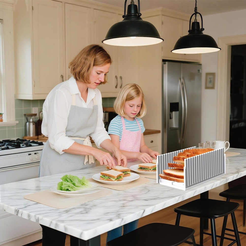 Bread Slicer for Homemade Breads, Adjustable Thickness Slicing Guide, Foldabl...