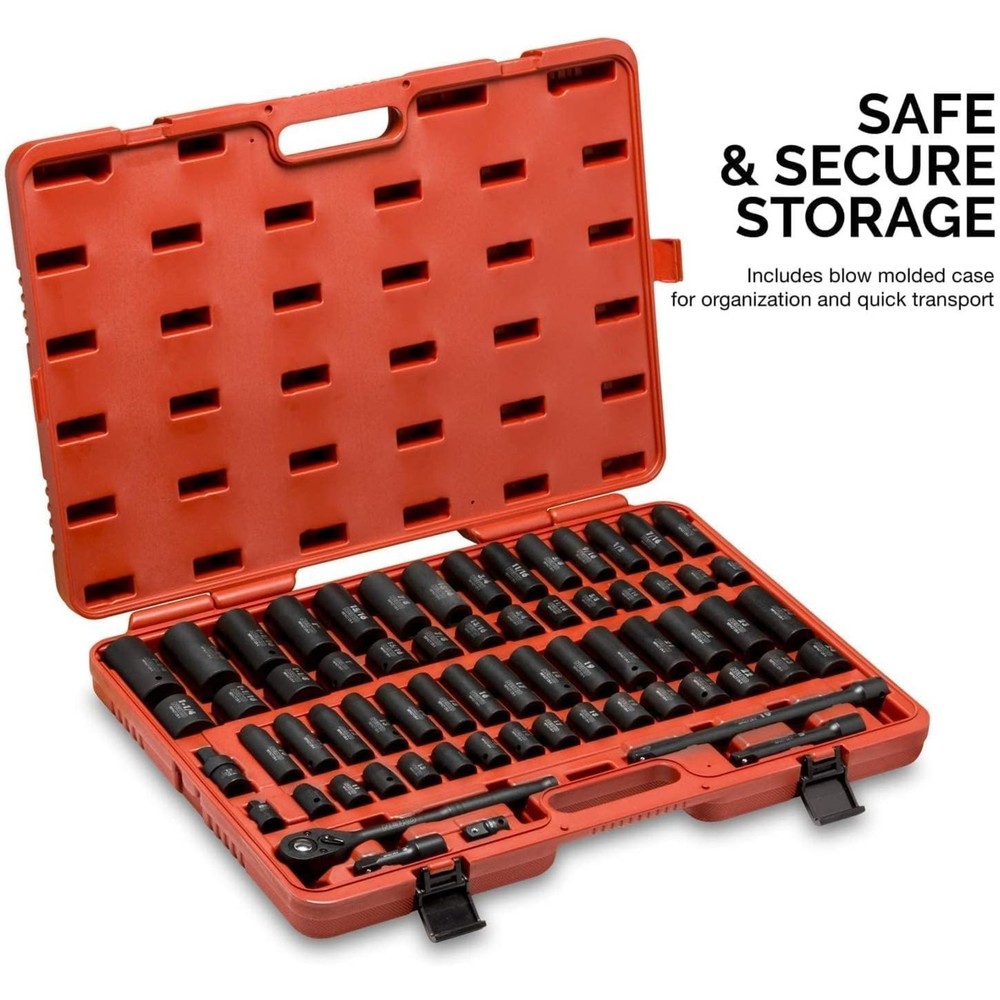 02448A 1/2" Drive Master Impact Socket Set, 65 Piece, Standard SAE (3/8"-1-1/4")