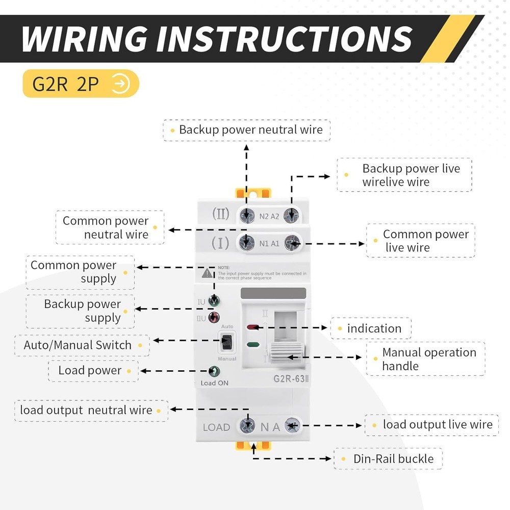 Mini ATS AC Automatic/Manual Transfer Switch 2P 63A 110V, ATS Manual Transfer...