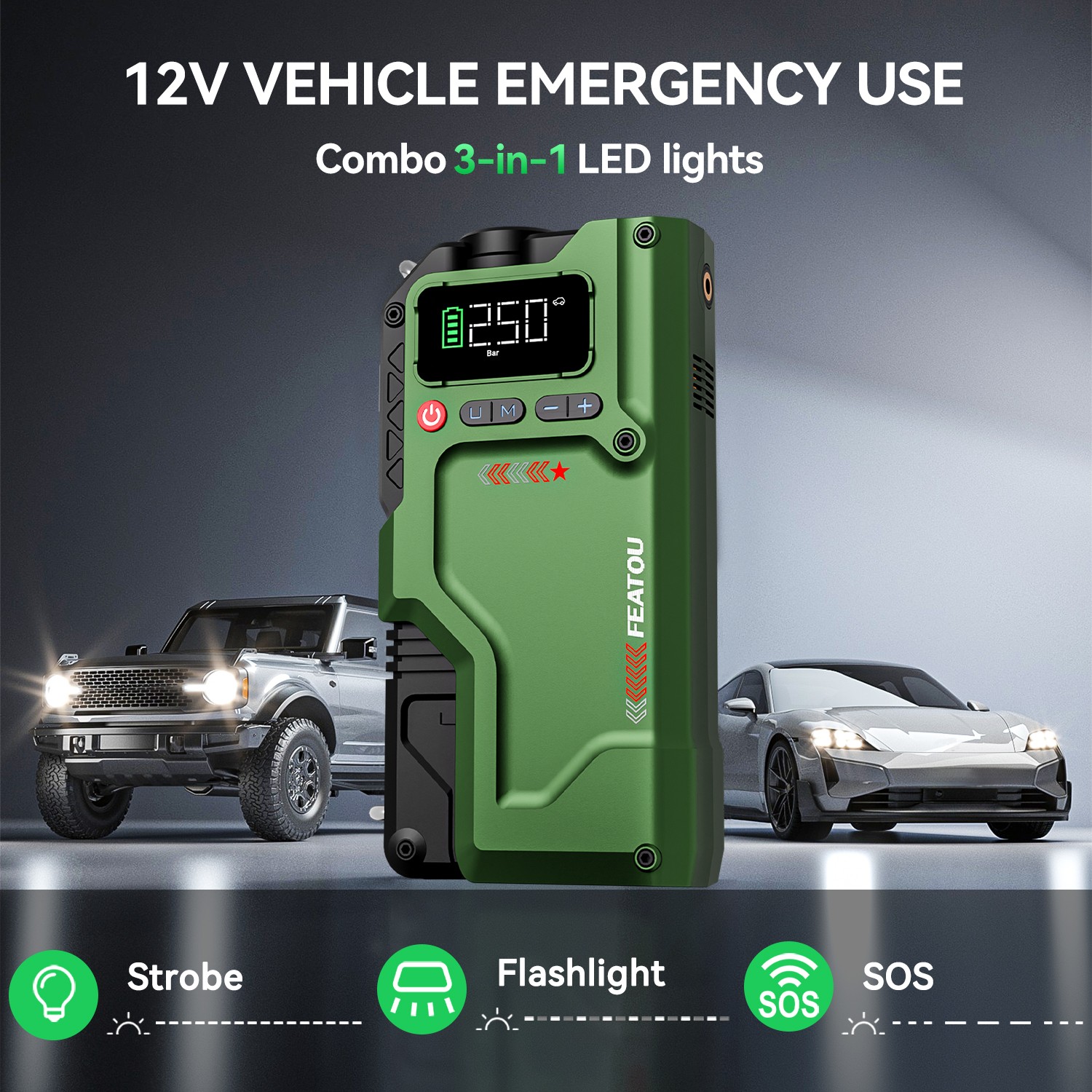 Featou 8000A Car Jump Starter with Air compresso Power Bank Battery Charger 12V