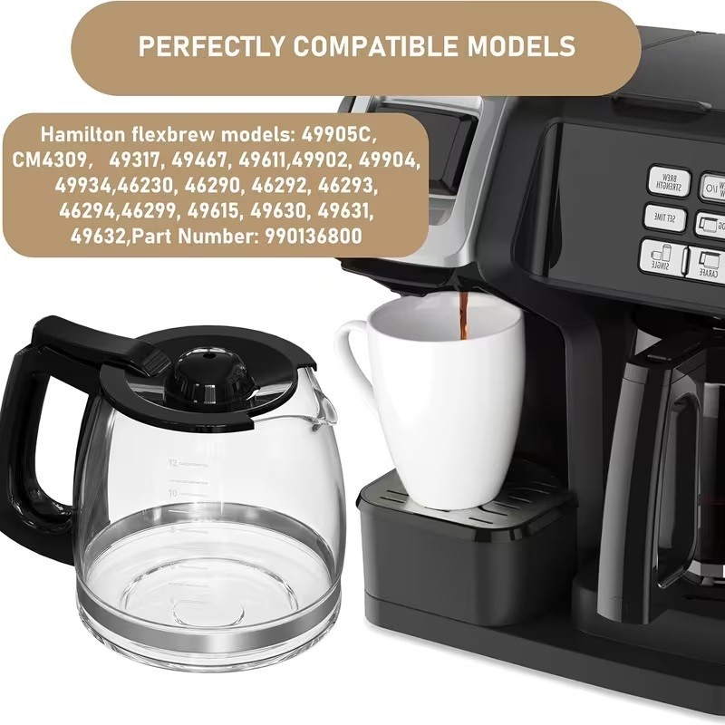 12 Cup Coffee Maker Carafe Replacement Pot Compatible with Hamilton Beach Flexbr