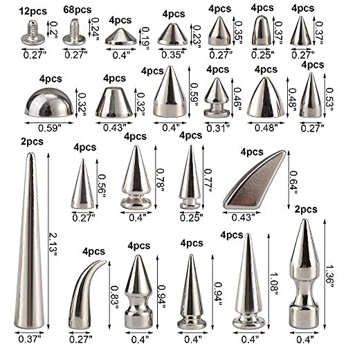 80 Sets Mixed Shape Spikes and Studs Assorted Sizes Spike Studs for Clothing ...