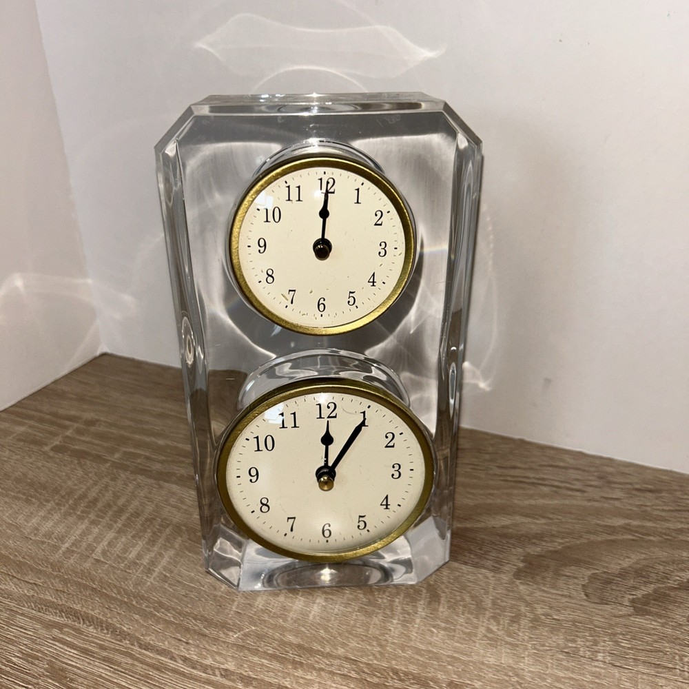 Pottery Barn Dual Clock In Acrylic Tower
