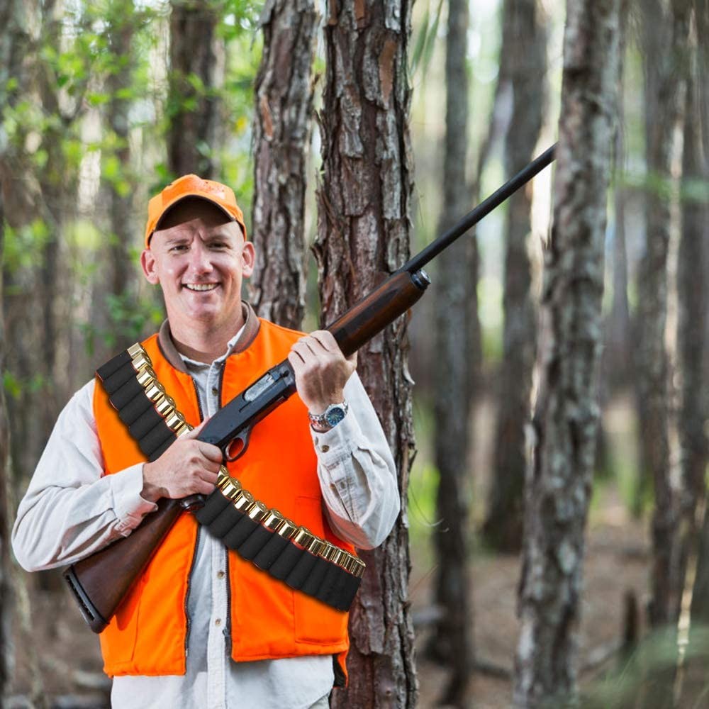 25 Round Shotgun Sling Bandolier Ammo Waist Belt with Shell Holder for 12GA 20GA