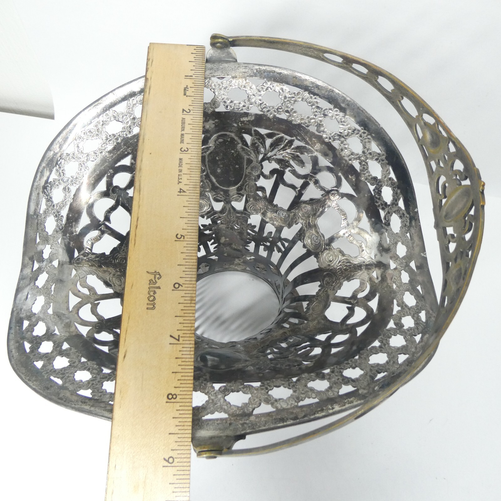 German Silver Pierced Bride’s Basket B.M. Germany Hallmarked Antique Art Nouveau