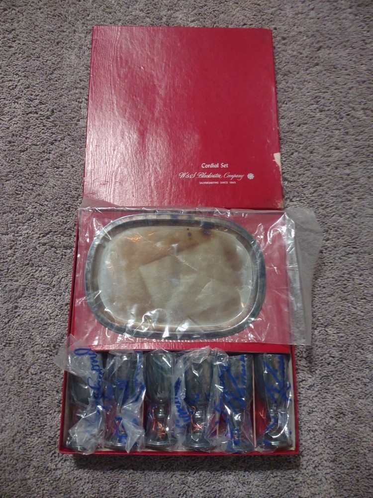 W&S Blackinton Co. Silver Plated Cordial Set with Serving Tray Made In Italy