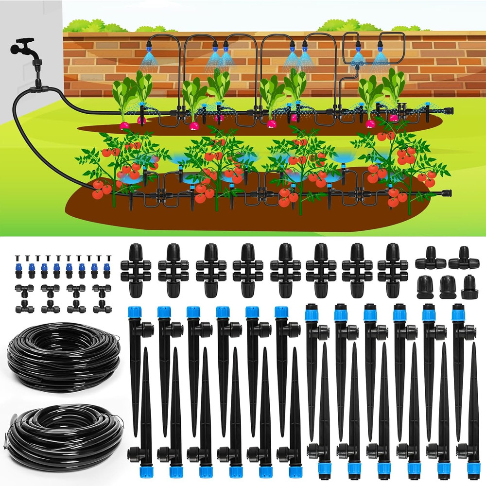 Drip Irrigation System, 230FT Garden Watering System with Quick-To-Connect Fitti