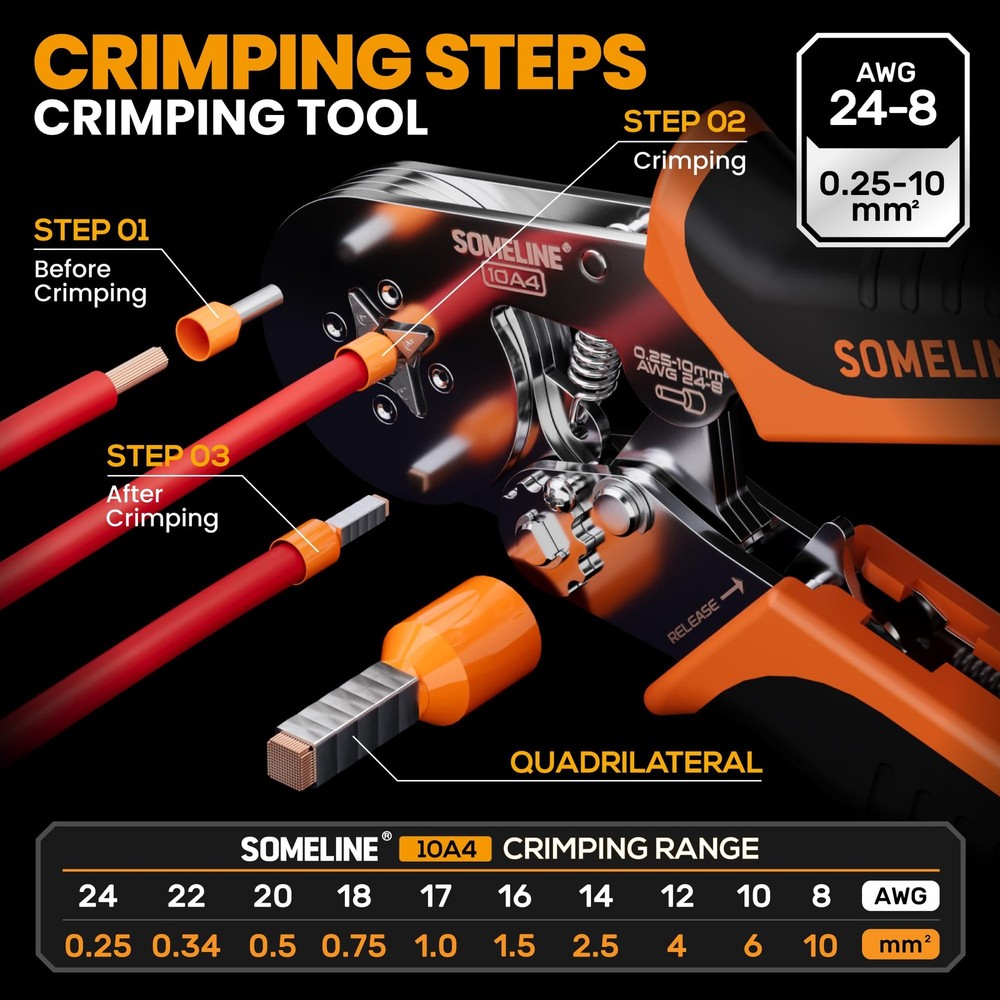 SOMELINE Ferrule Crimping Tool Kit,Self-Adjusting 9 tailles, Multicolored