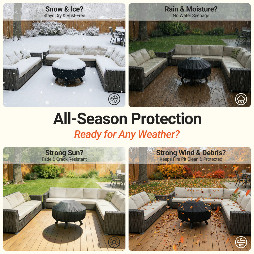 32" Fire Pit Cover Waterproof Round 22-32" Outdoor Windproof Drawstring