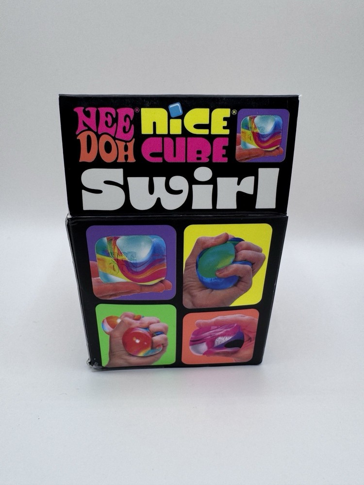 Nee Doh Nice Cube Swirl Super Solid Squish Multicolor Sensory Toy (2”x2”)