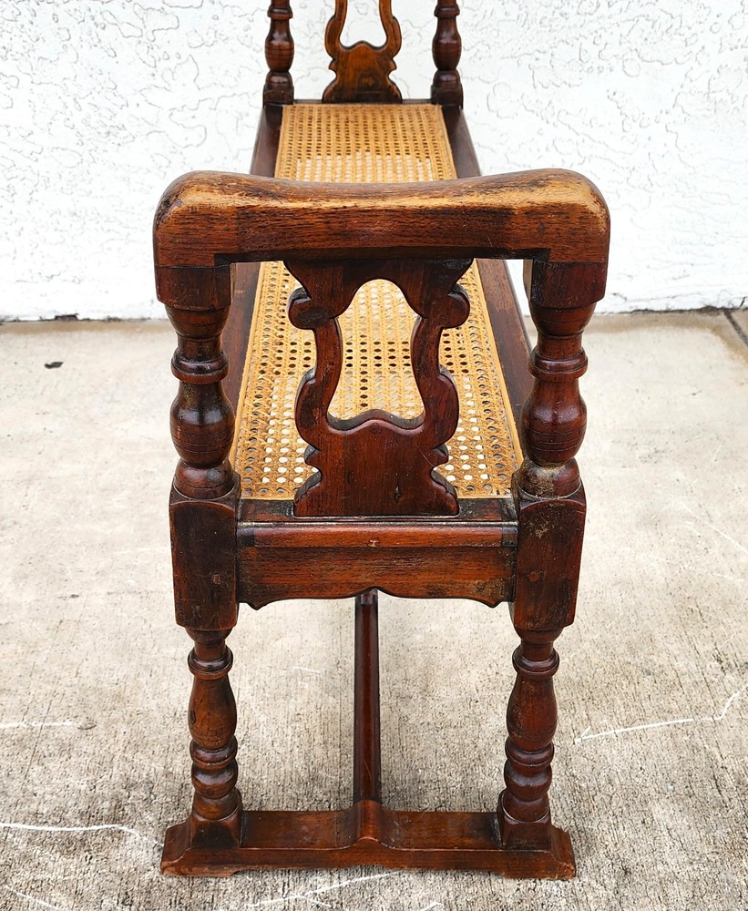 Antique English Walnut & Cane Window Bench