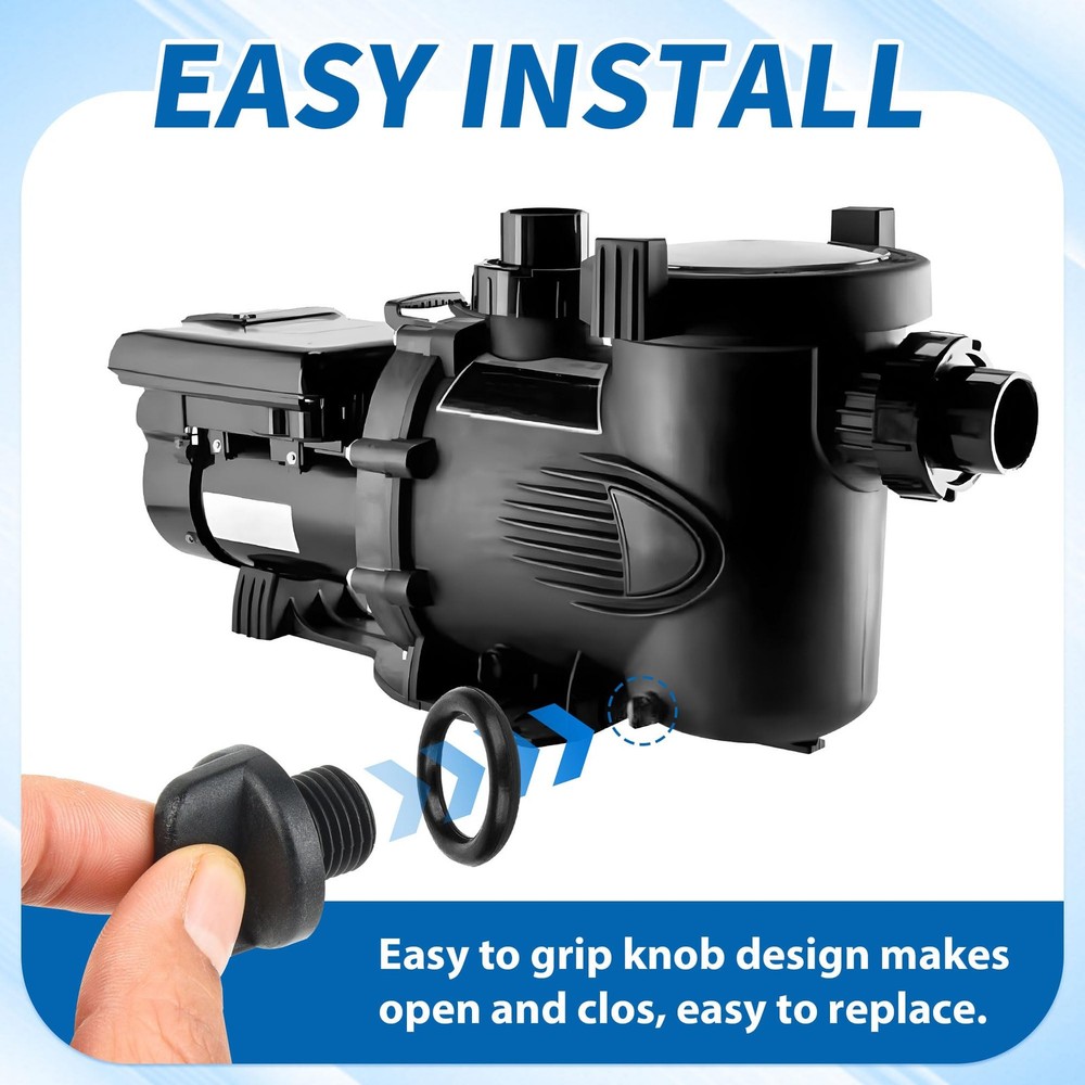 NBPLUS R0446000 Pool Pump Drain Plug with O-Ring, Filter Black