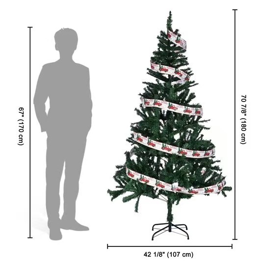 6FT Hinged Artificial Christmas Pine Tree w/ 1000 Dense Branches, easy assembly