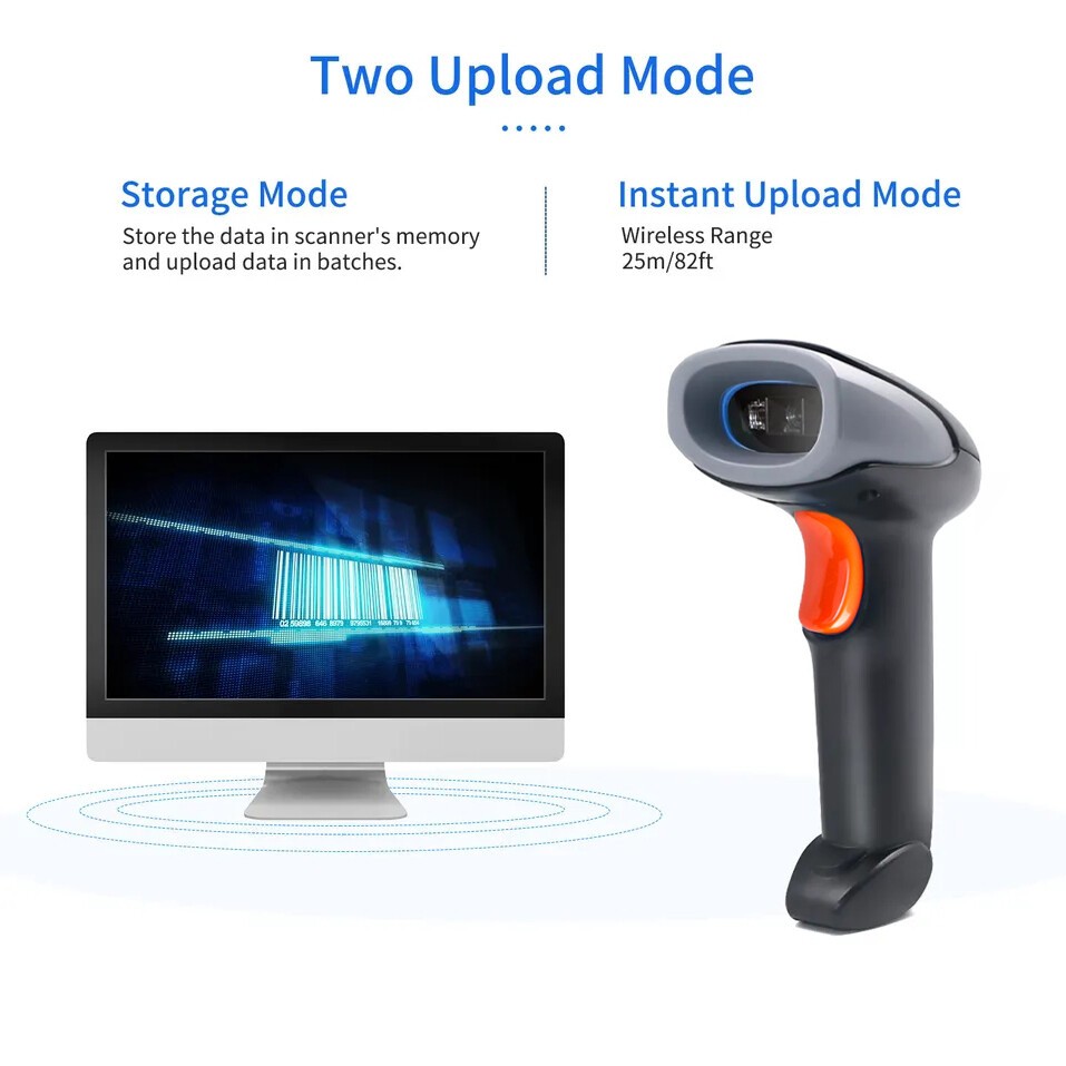 2.4Ghz Wireless Barcode Scanner Cordless 1D 2D Laser Barcode Reader USB Handheld