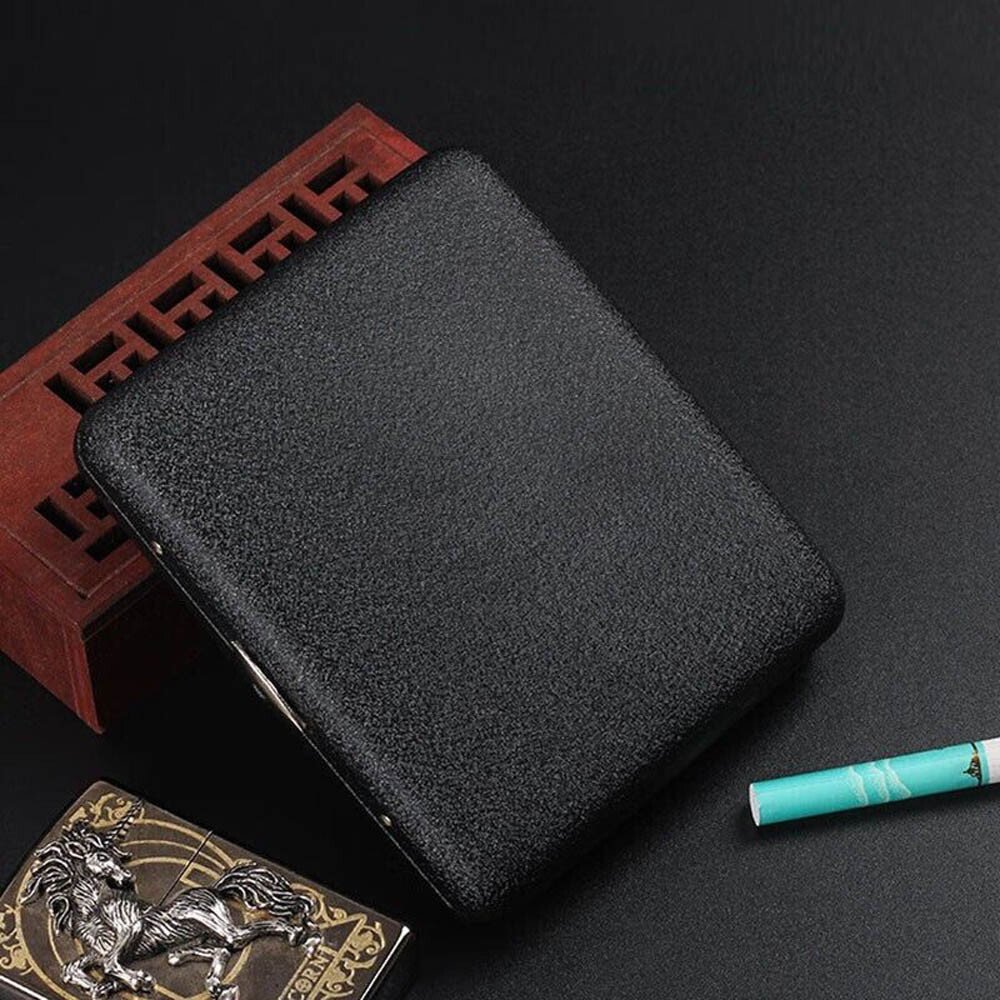 Portable Sand Black Metal Cigarette Case Box Holder for 20 Regular Cigarettes US